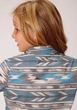 Panhandle Western Wear Girl's Roper Stepped Aztec Snap Front Shirt #03-080-0067-0770BU -Men's Plaid Shirt Sales 0308000670770c