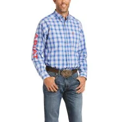Men's Ariat Pro Team Blue Plaid Long Sleeve #10036433-C