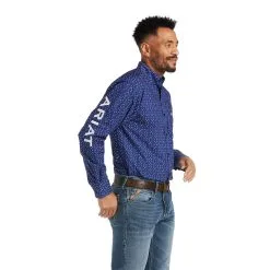 Men's Ariat Blue Team Wolf Button Down Long Sleeve #10038089-C