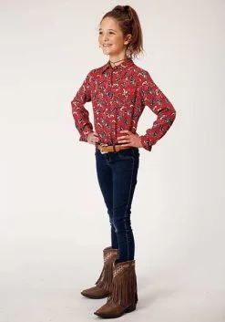 Roper Apparel Girl's Roper Red Print Long Sleeve #03-080-0590-4062RE -Men's Plaid Shirt Sales 202820dcda43fc5a71635c7b898a0104