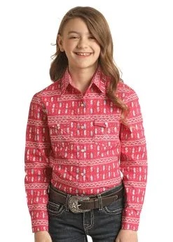 ROCK & ROLL COWBOY Girl's White Label Snap Front Shirt #WLGSOSR0N1