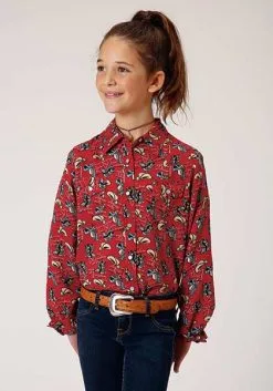 Roper Apparel Girl's Roper Red Print Long Sleeve #03-080-0590-4062RE