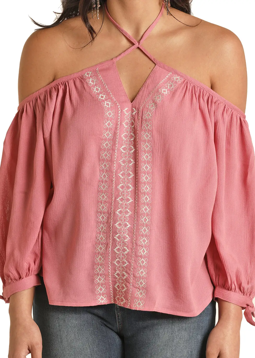 PANHANDLE Women's Rock & Roll Cowgirl Cold Shoulder Blouse #RRWT52R0ZI 4 PANHANDLE Women's Rock & Roll Cowgirl Cold Shoulder Blouse #RRWT52R0ZI - Image 2