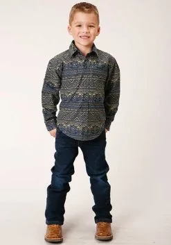 Roper Apparel Boy's Roper Navy Aztec Stripe Long Sleeves #03-030-0067-1010 -Men's Plaid Shirt Sales 44bd7f92e1e95f7488776e227b564365