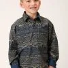 Roper Apparel Boy's Roper Navy Aztec Stripe Long Sleeves #03-030-0067-1010 -Men's Plaid Shirt Sales 4d50f0f3b501e387d0b31c081546ad23