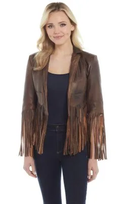 CIRCLE S Women's Cripple Creel Fringe Leather Jacket #LL164-91