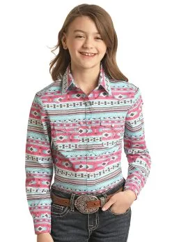 ROCK & ROLL COWBOY Girl's White Label Snap Front Shirt #WLGSOSR0N0