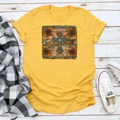 REBEL & ROSE Women's Rebel Rose Aztec Sunflower Cross T-Shirt