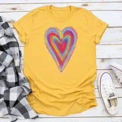 REBEL & ROSE Women's Rebel Rose Colorful Heart T-Shirt