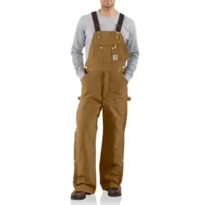 Men's Carhartt Zip-To-Thigh Quilt Lined Bib Overall #R41BRN-C 3 Men's Carhartt Zip-To-Thigh Quilt Lined Bib Overall #R41BRN-C