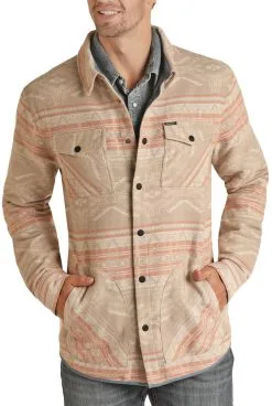 Men's Panhandle Taupe Aztec Shirt Jacket #RRMO92RZWN
