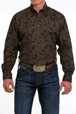 Men's Cinch Brown Button Down Shirt #MTW1105489