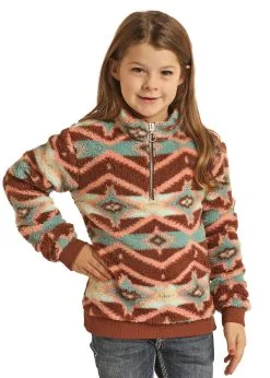 Rock & Roll Cowgirl Girl's Panhandle Chocolate Sherpa Pullover #RRGT91R04K