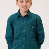 Roper Apparel Boy's Roper Green & Blue Pattern Long Sleeve #03-030-0064-1011