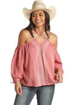 PANHANDLE Women's Rock & Roll Cowgirl Cold Shoulder Blouse #RRWT52R0ZI