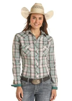 Rough Stock RSWSOSR199 RGH STCK WMNS TURQ & GRY PLAID SNAP LS